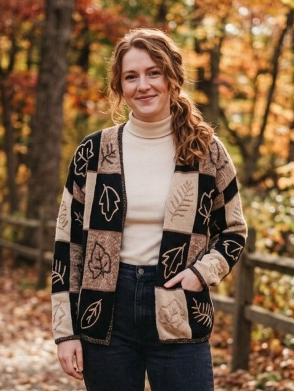 134. Vintage Fall-themed Button Up Cardigan - Picture 1 of 6